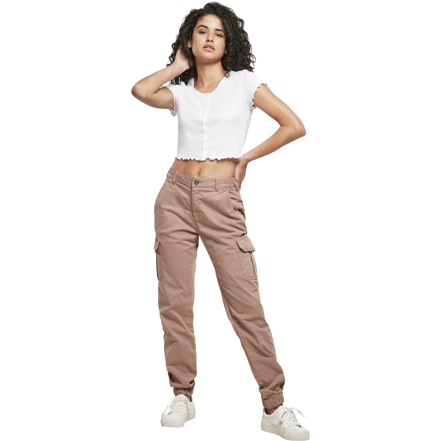Urban Classics Ladies - Cropped Button Up Rib Top blanc
