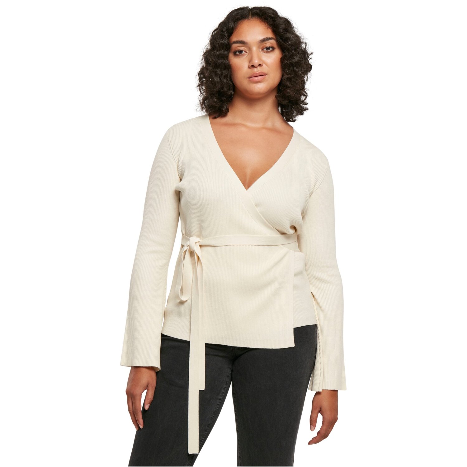 Urban Classics Ladies - Rib Knit Wrapped Cardigan whitesand