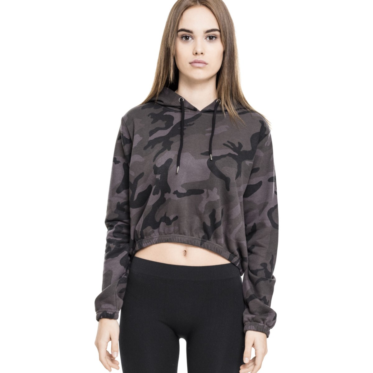Urban Classics Ladies - CAMO CROPPED Hoody dark camo
