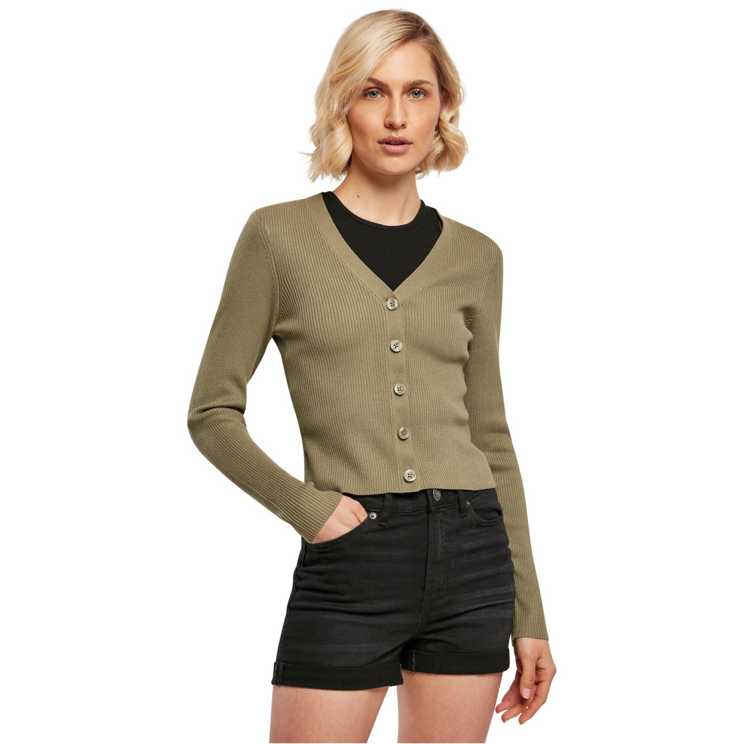Urban Classics Ladies - Short Rib Knit Cardigan khaki