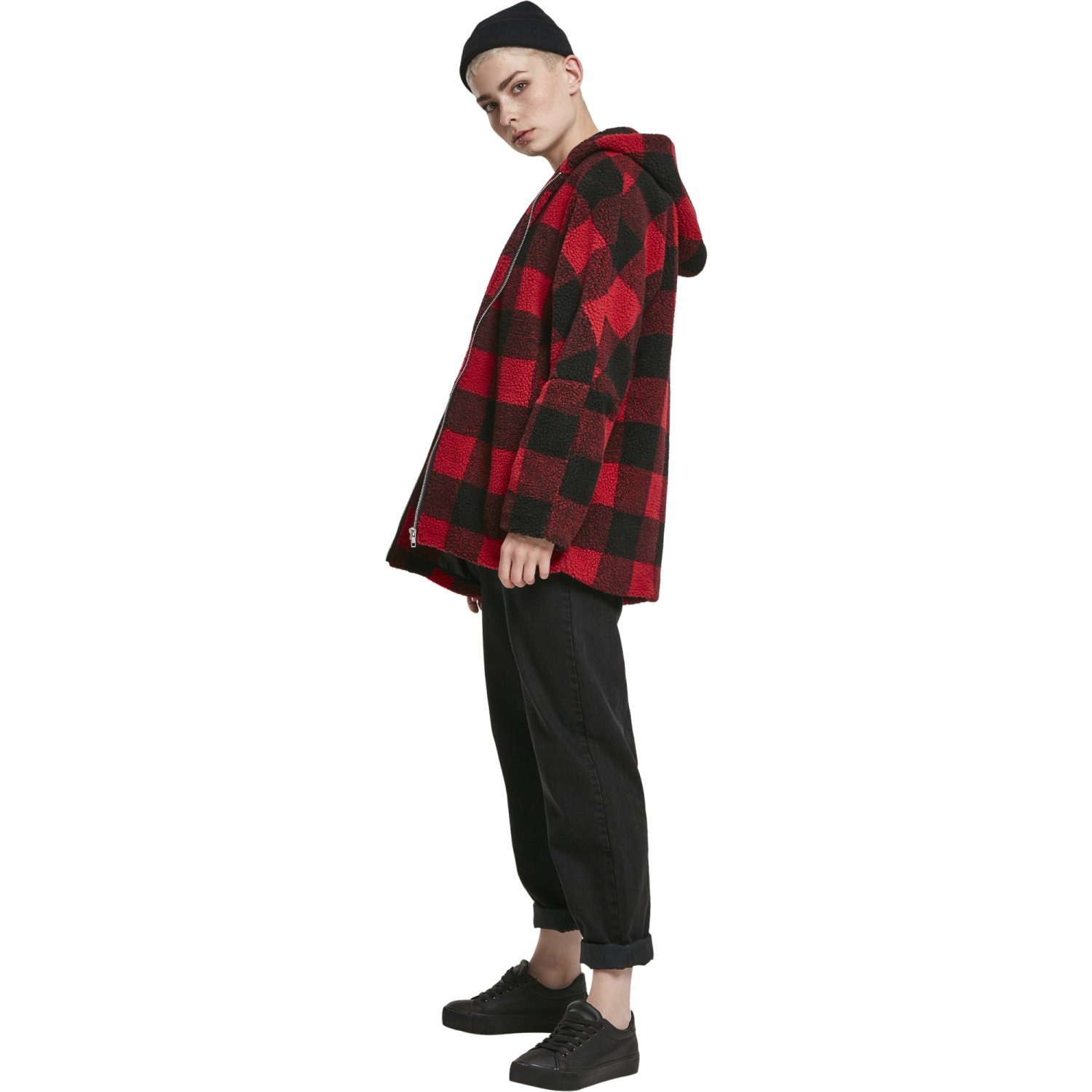 Urban Classics Ladies - Oversized Check SHERPA Jacket red