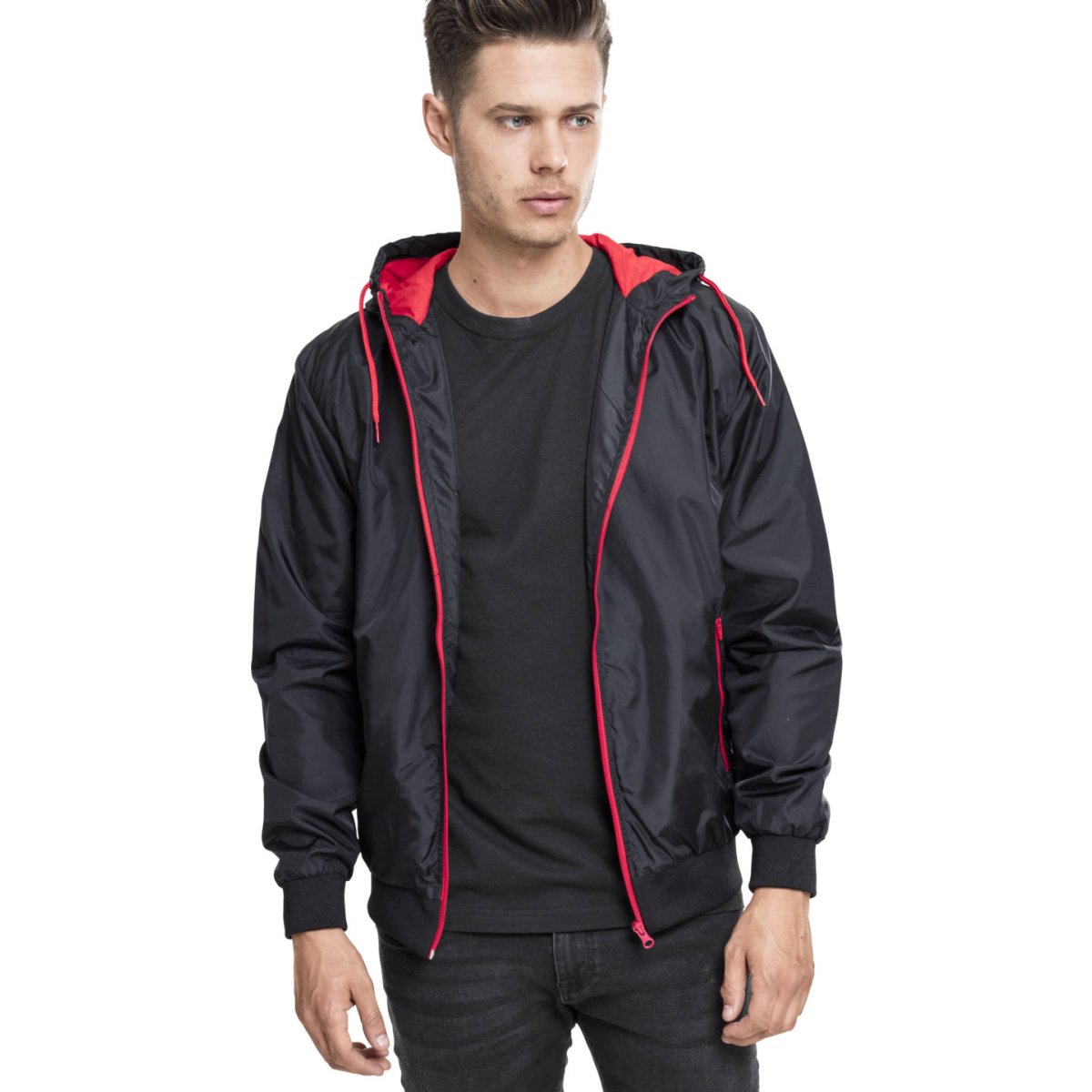 Urban Classics - CONTRAST WINDBREAKER black / red