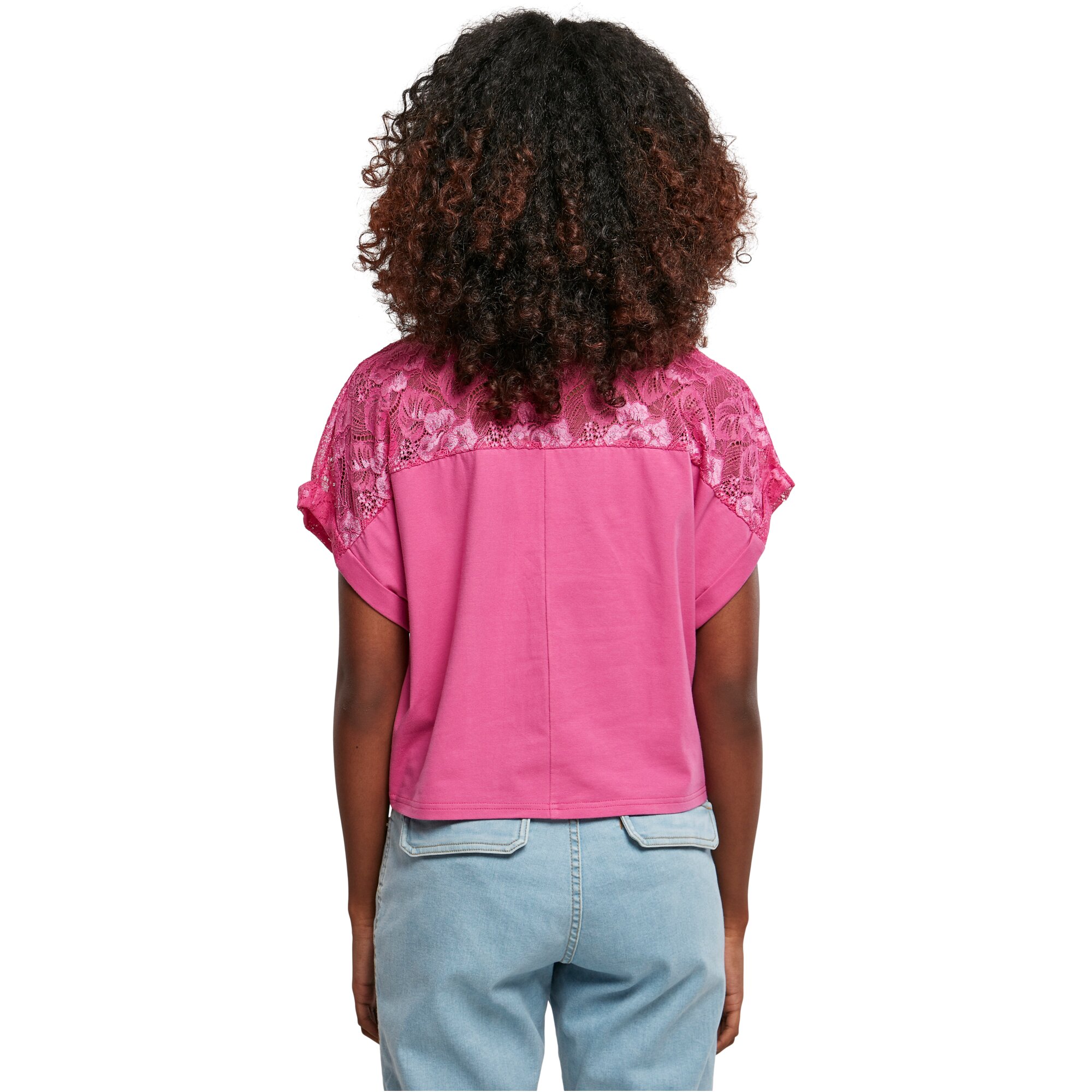 Urban Classics Ladies - Short Oversized Lace Top pink