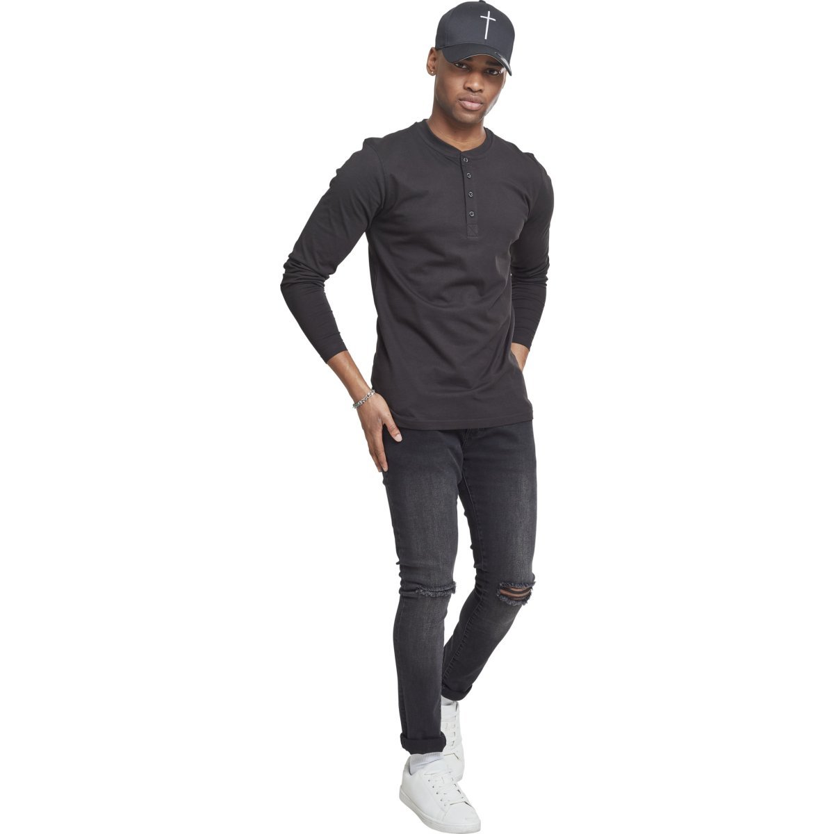 Urban Classics - HENLEY Long Sleeve black