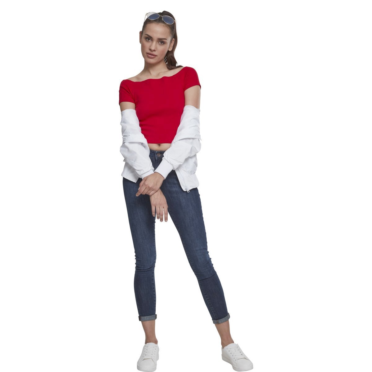 Urban Classics Ladies - Off Shoulder Rib Top red