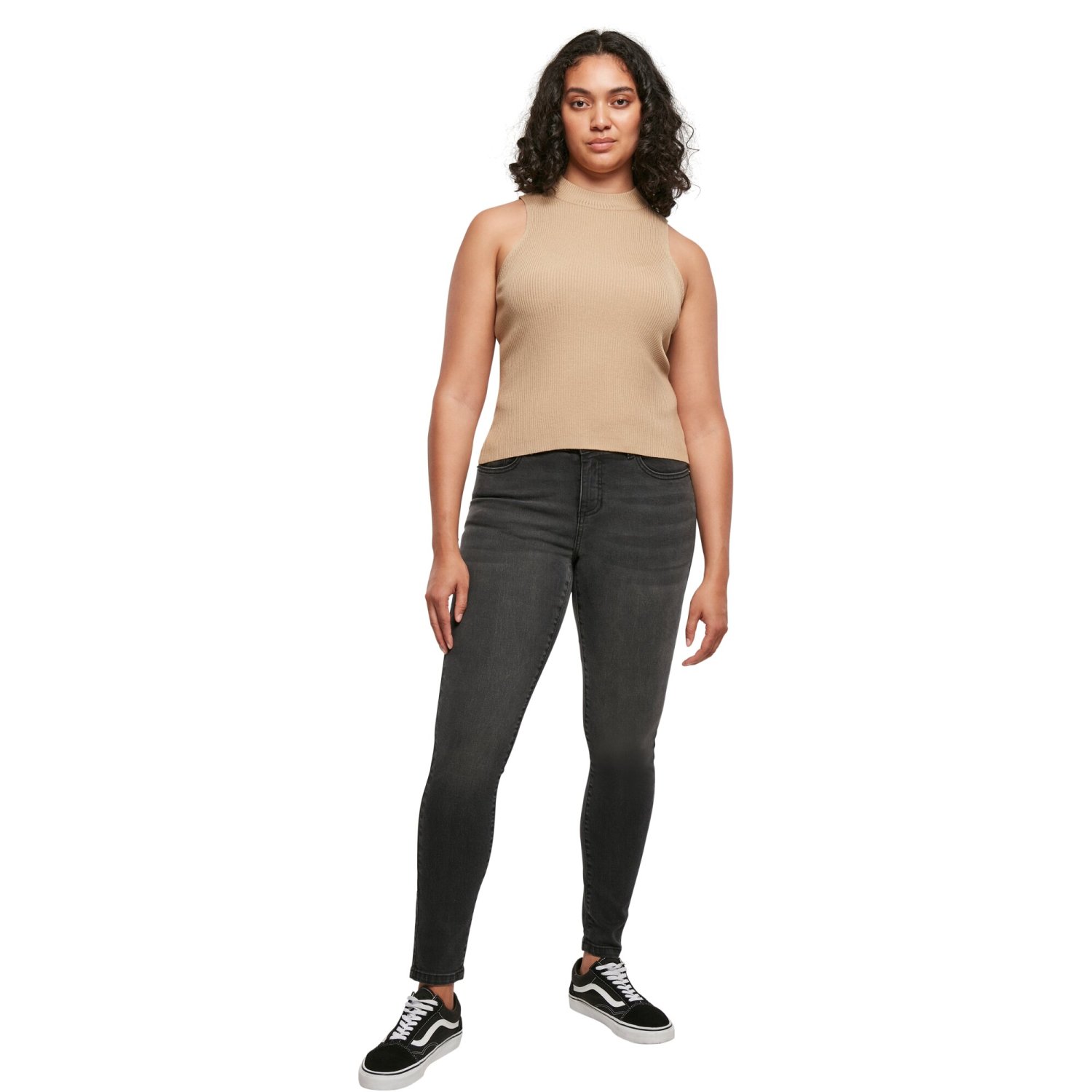 Urban Classics Ladies - Rib Knit Turtleneck Top beige