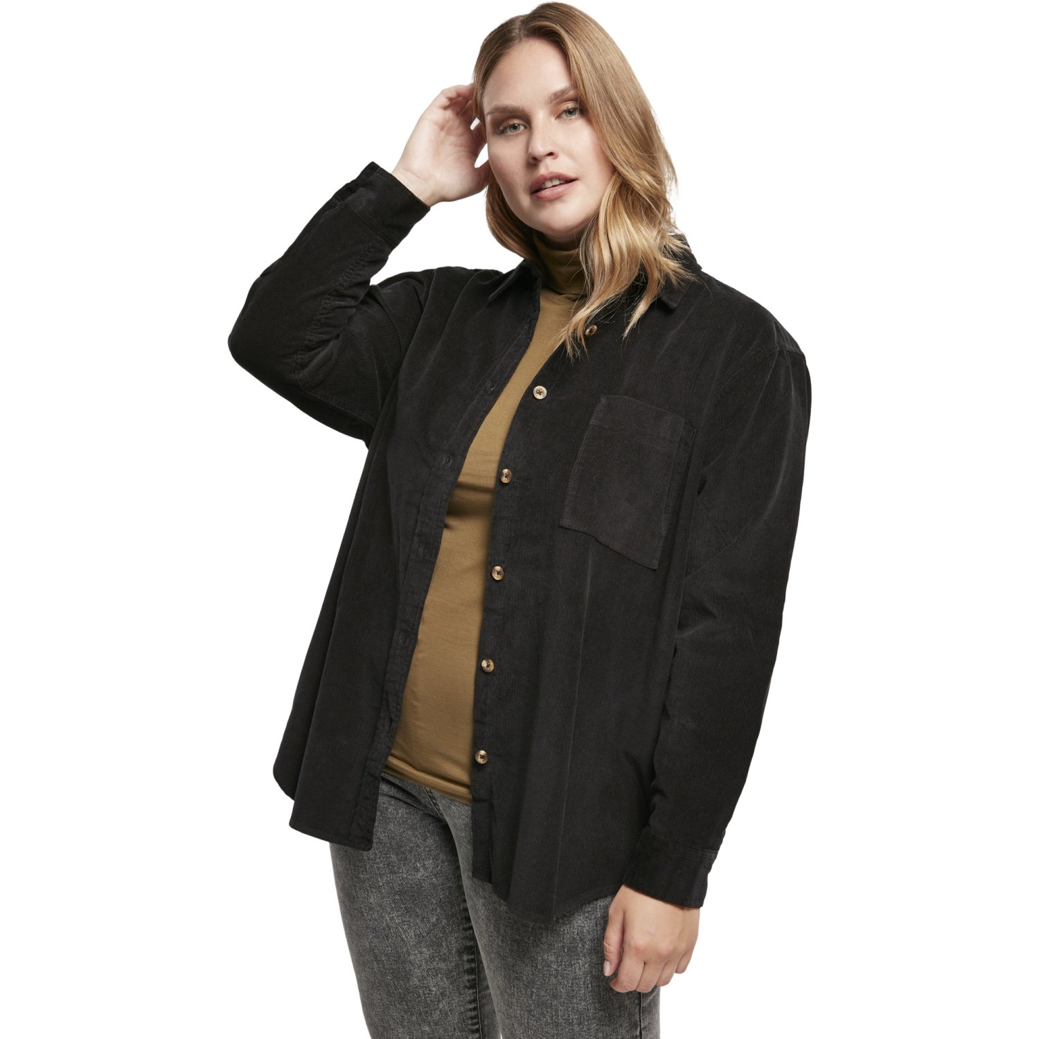 Urban Classics Femme - Corduroy Oversized Shirt noir