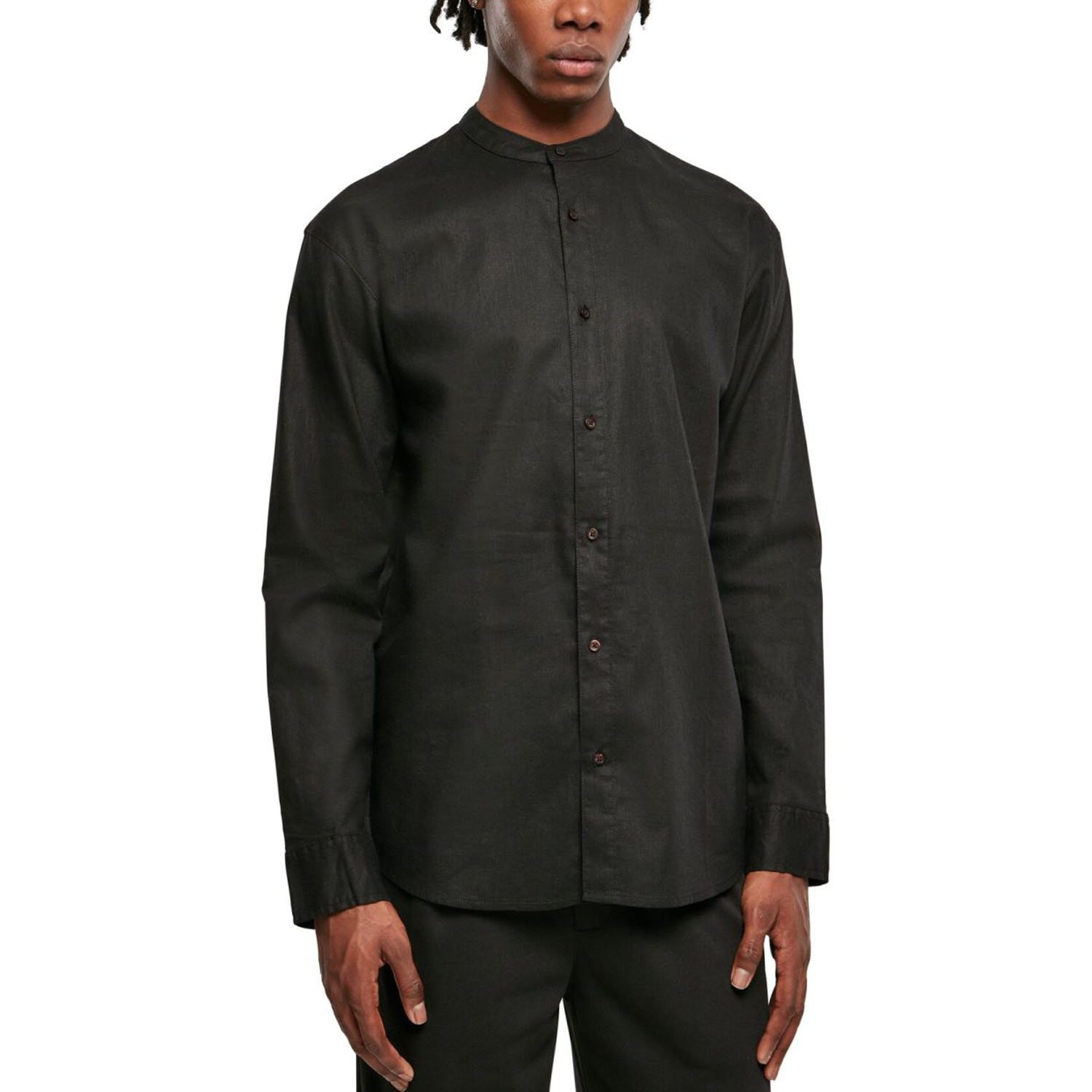 Urban Classics - Cotton Linen Stand Up Collar Shirt