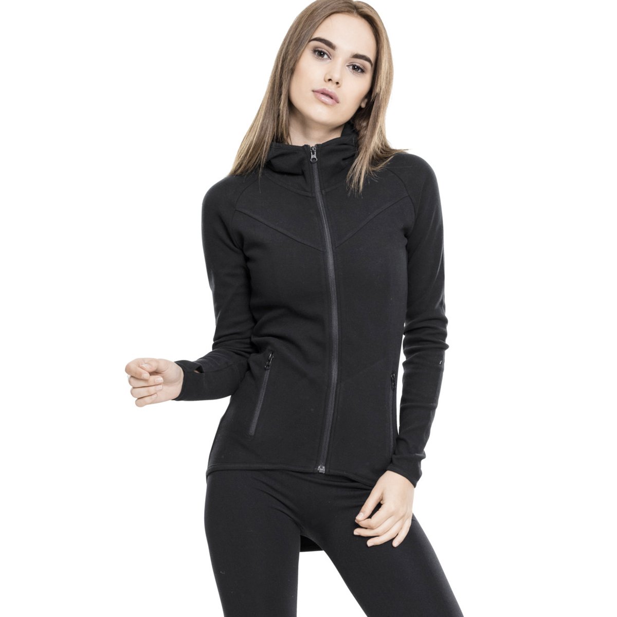 Urban Classics Femme - ATHLETIC INTERLOCK Zip Hoody noir