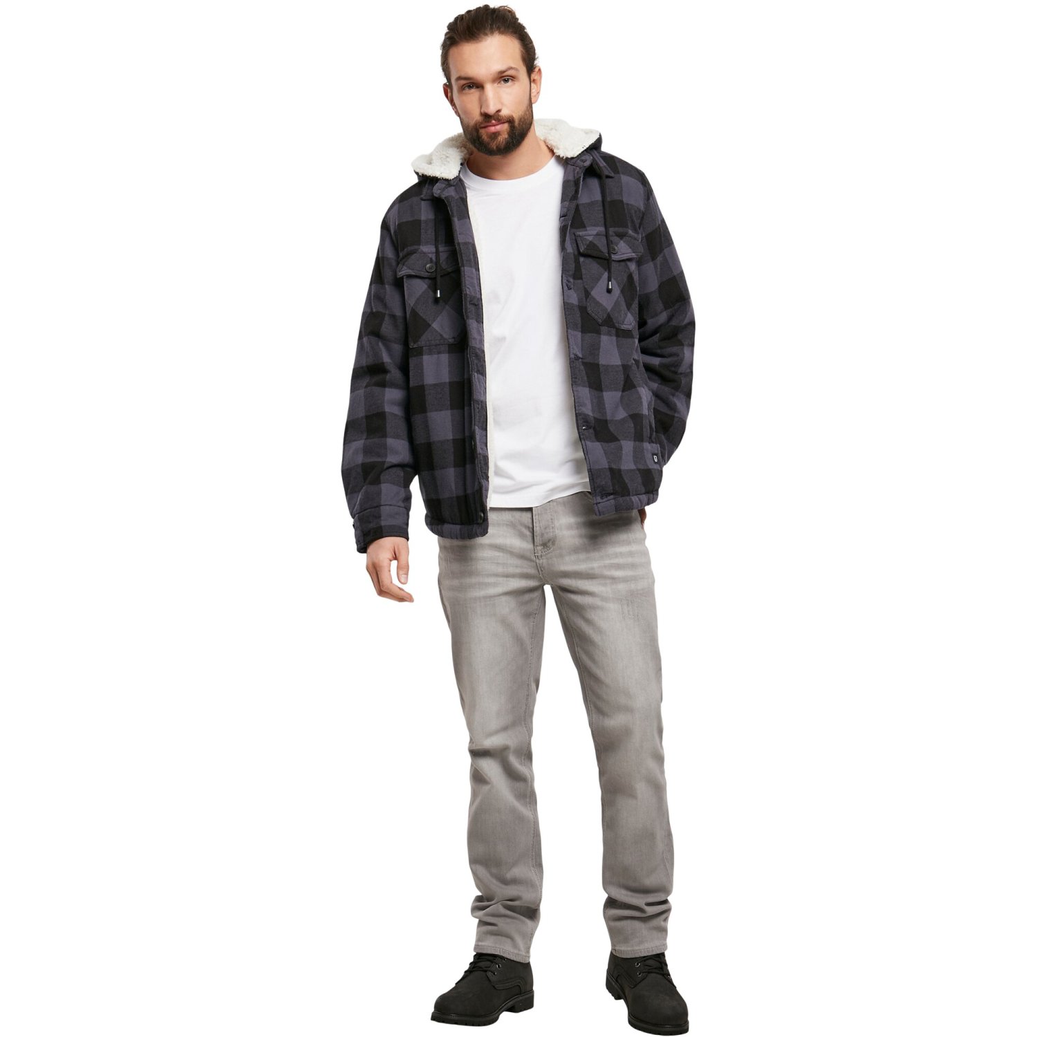 Brandit - Hooded Lined Lumberjack Jacket black / charcoal