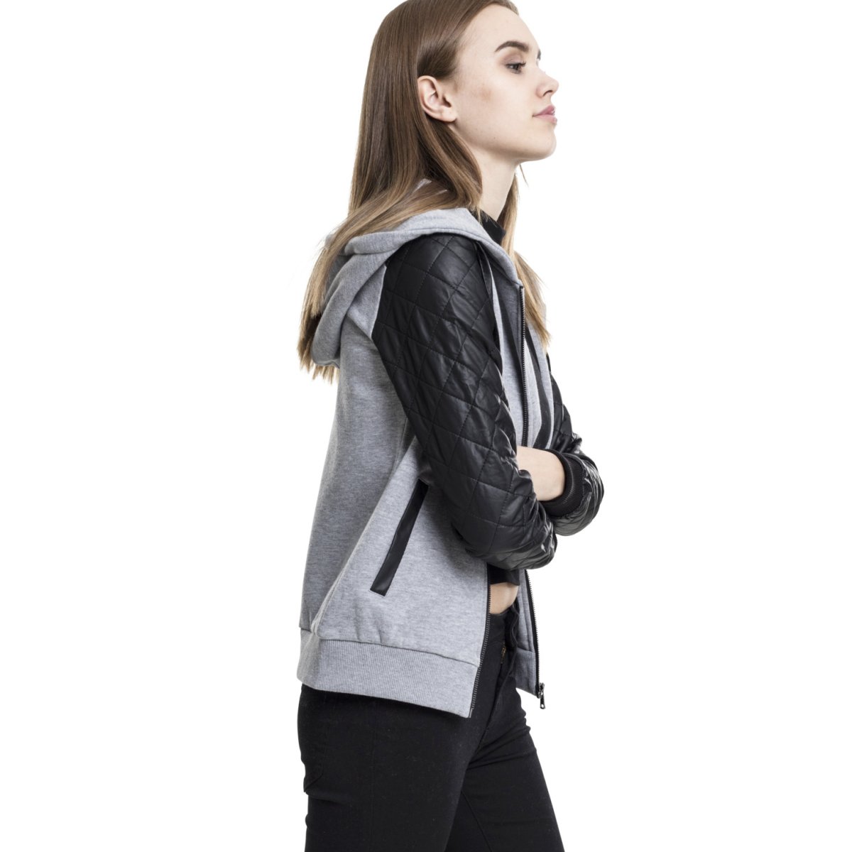 Urban Classics Ladies - DIAMANT Kunstleder Zip Hoody grau