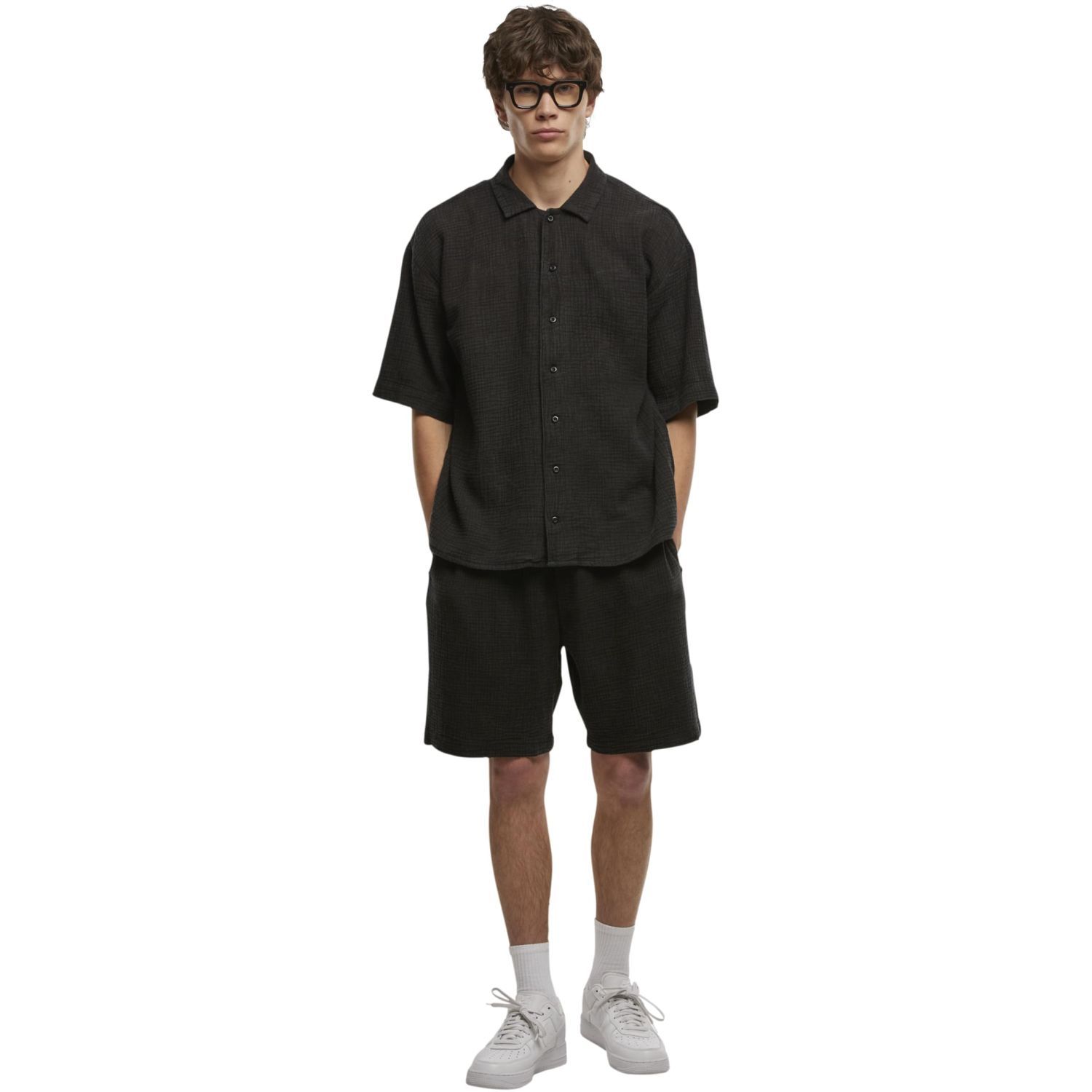 Urban Classics - Acid Washed Musselin Hemd schwarz