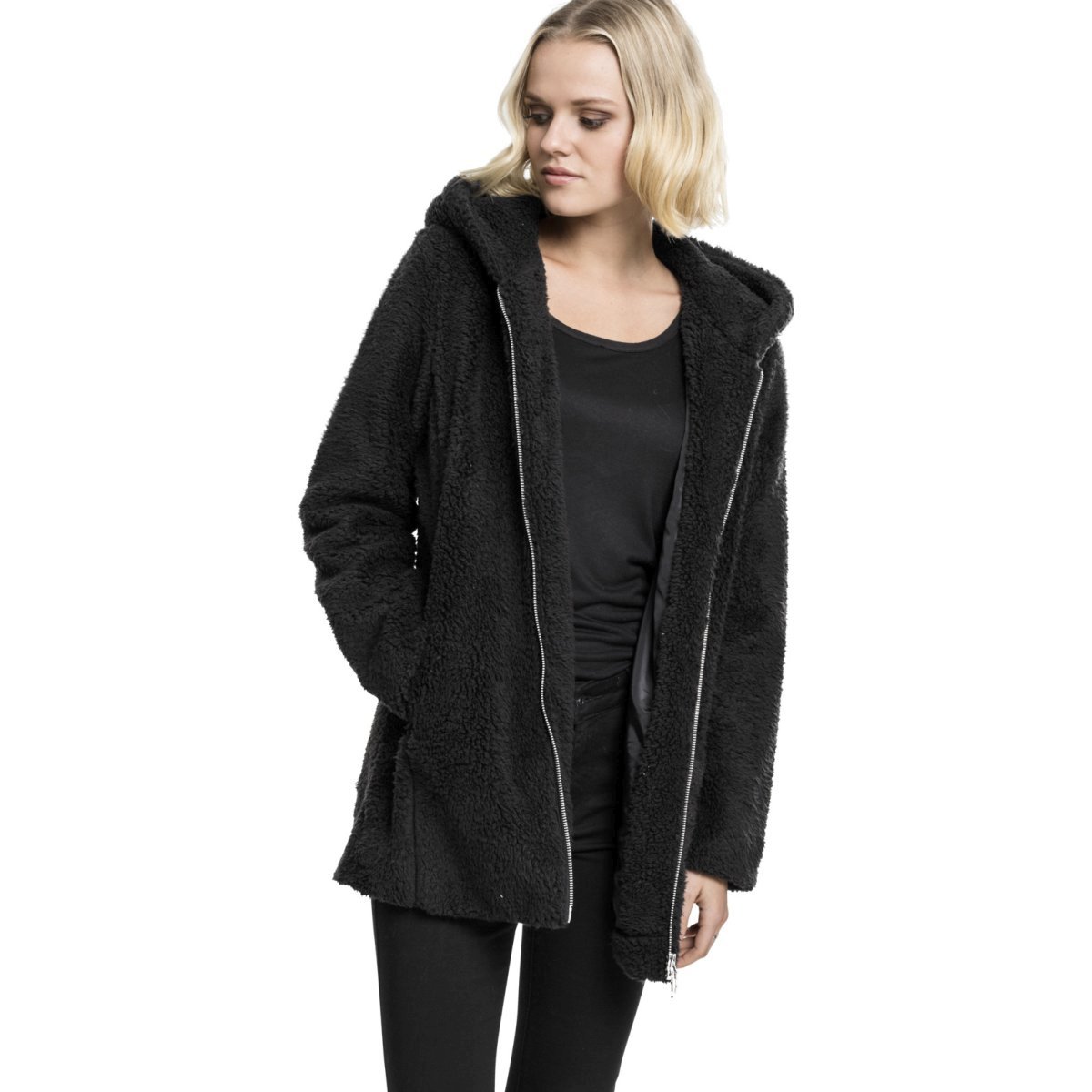 Urban Classics Femme - SHERPA Long Veste d'hiver noir