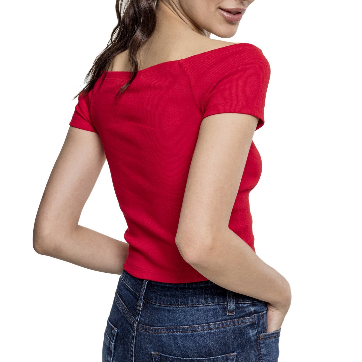 Urban Classics Ladies - Off Shoulder Rib Top red