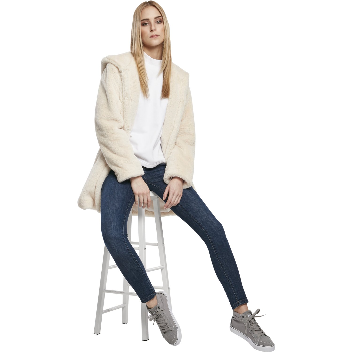 Urban Classics Ladies - Hooded Teddy Coat offwhite