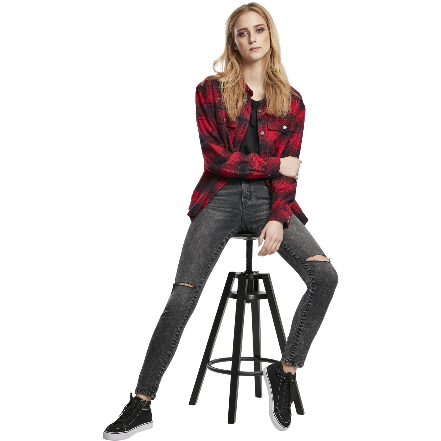 Urban Classics Femme - Check FLANELL Chemise rouge