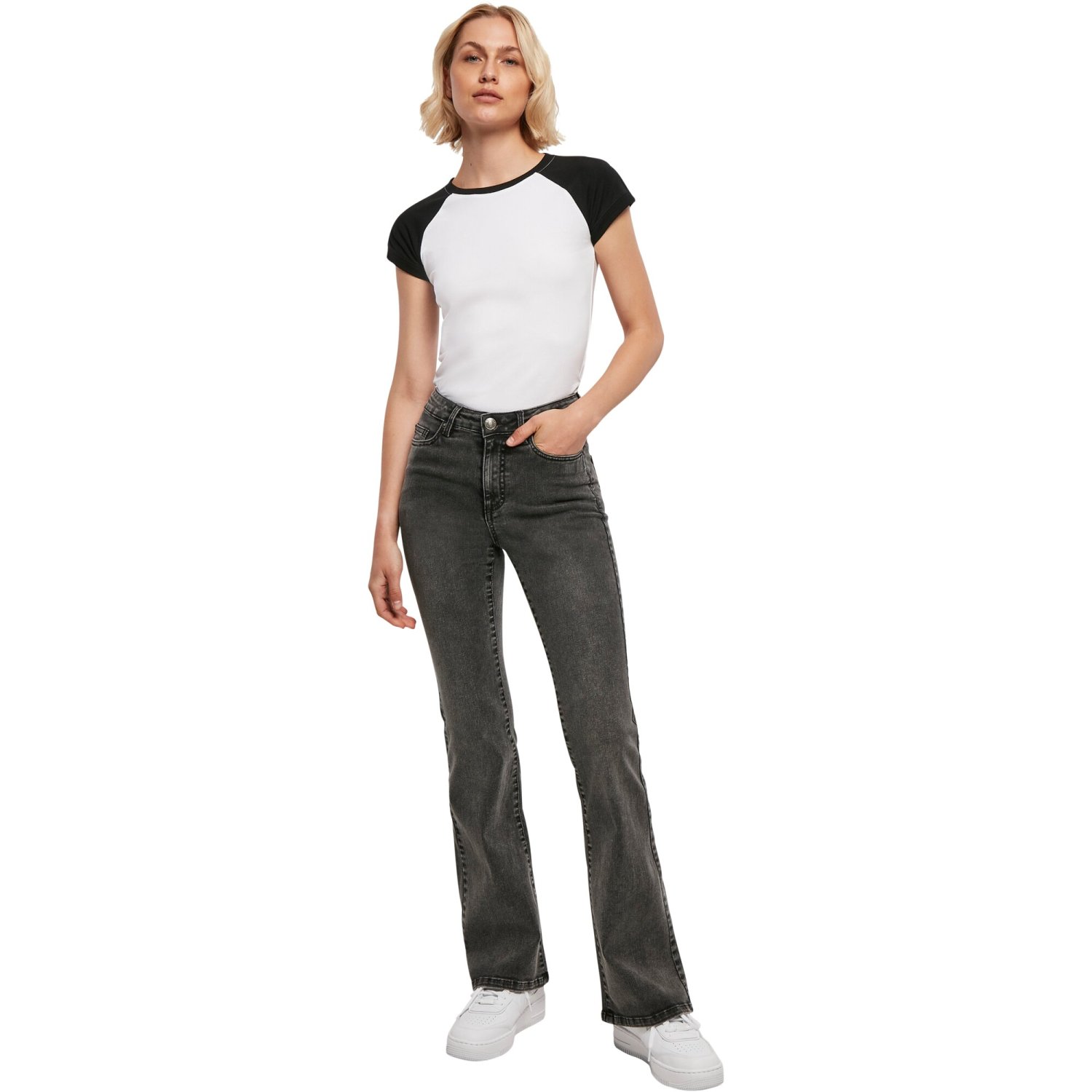 Urban Classics Ladies - High Waist Flared Denim Jeans noir