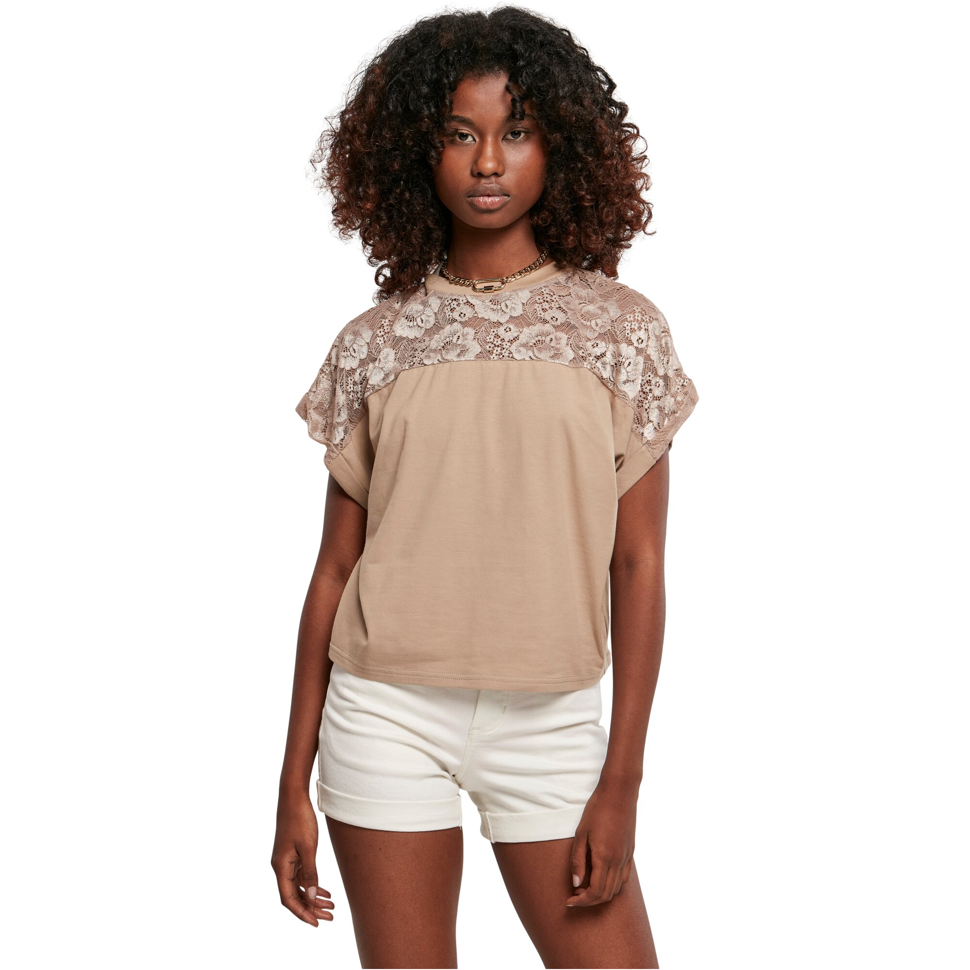 Urban Classics Ladies - Short Oversized Lace Top taupe