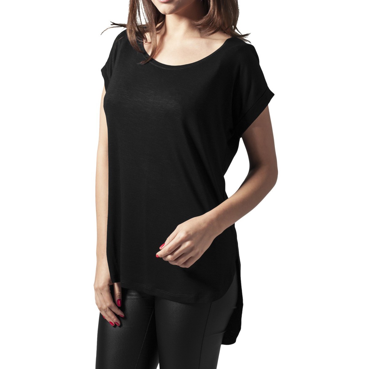 Urban Classics Ladies - Long Back Shaped Slub Tee noir