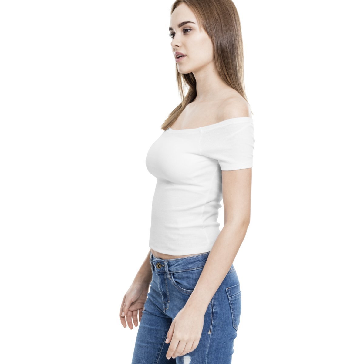 Urban Classics Ladies - Off Shoulder Rib Top blanc