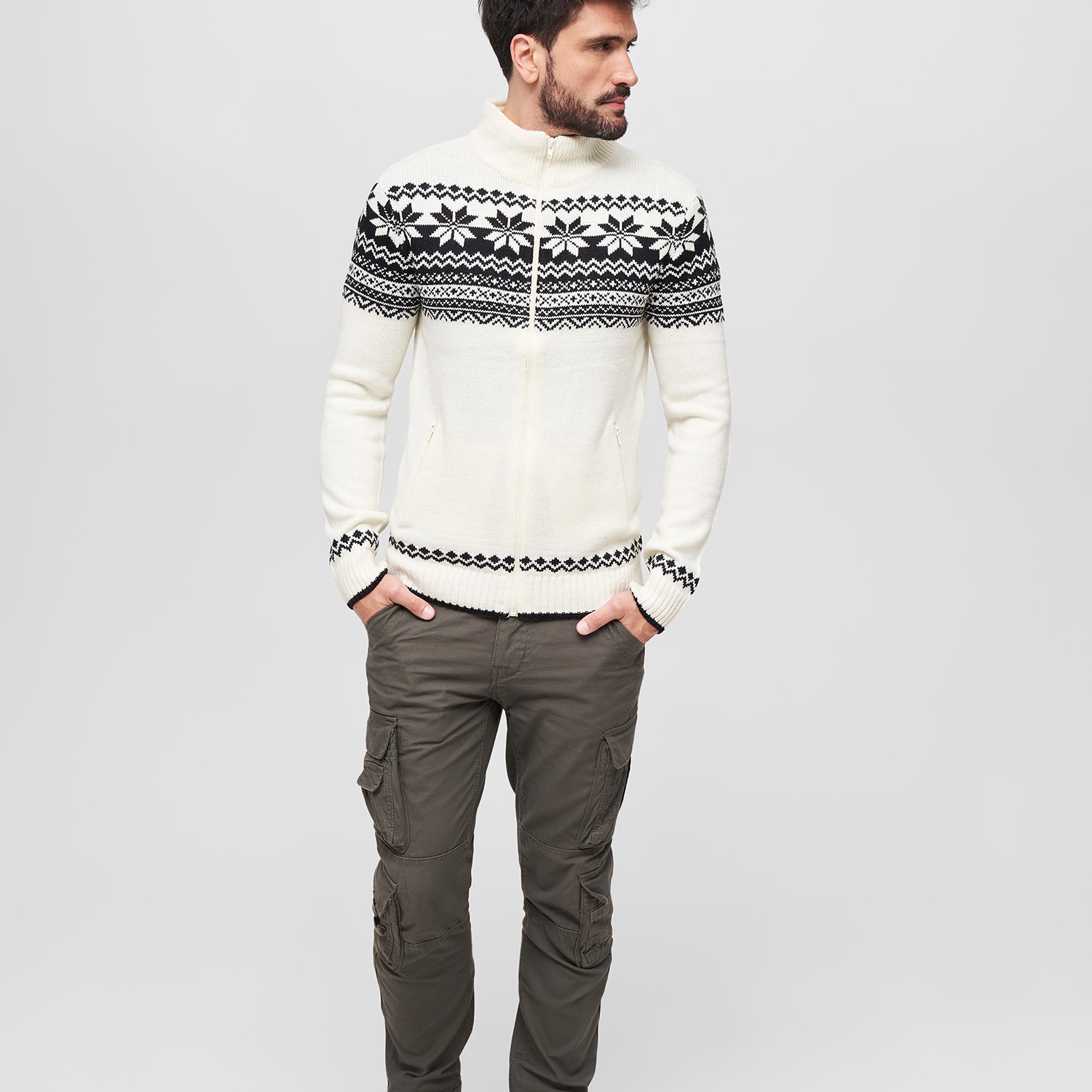 Brandit - Norweger Full Zip Cardigan white