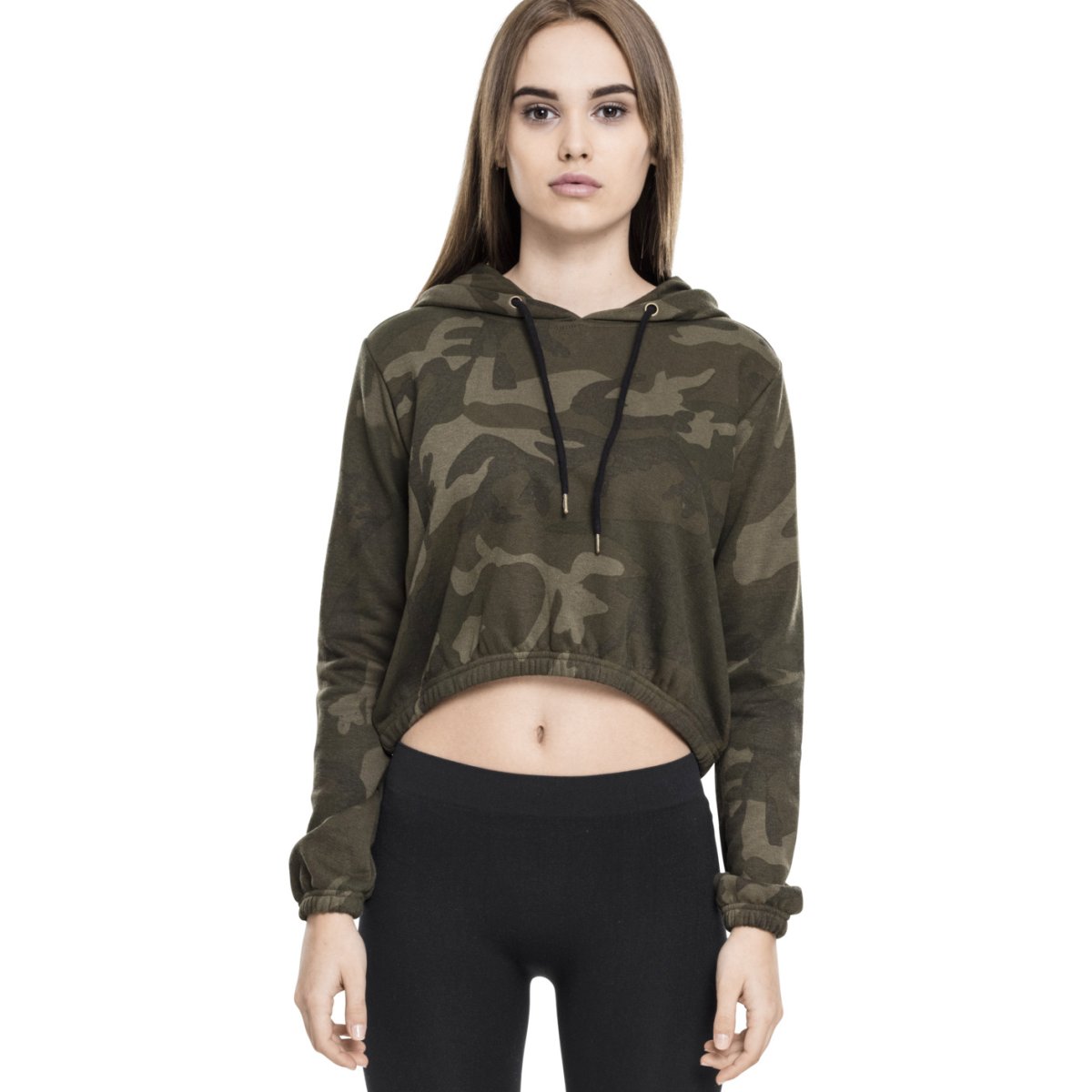 Urban Classics Ladies - CAMO CROPPED Hoody olive camo