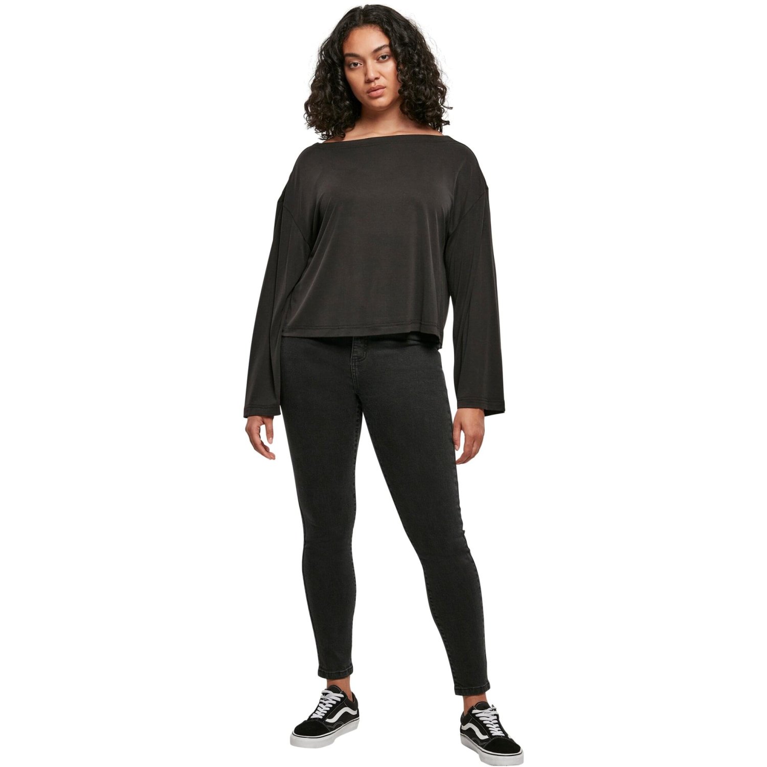 Urban Classics Ladies - Short Modal Bateau Longsleeve noir