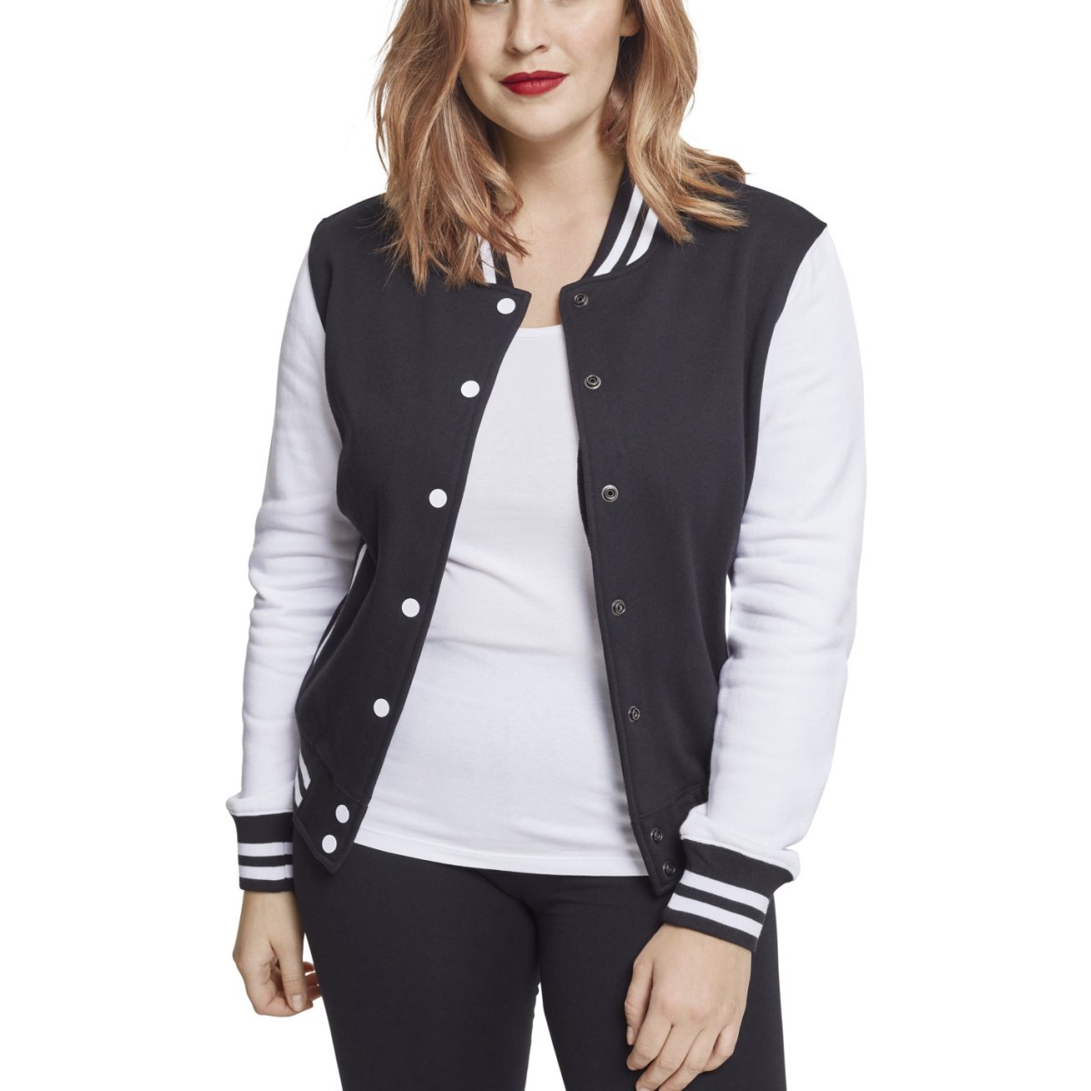 Urban Classics Femme - College Sweat Veste noir / blanc