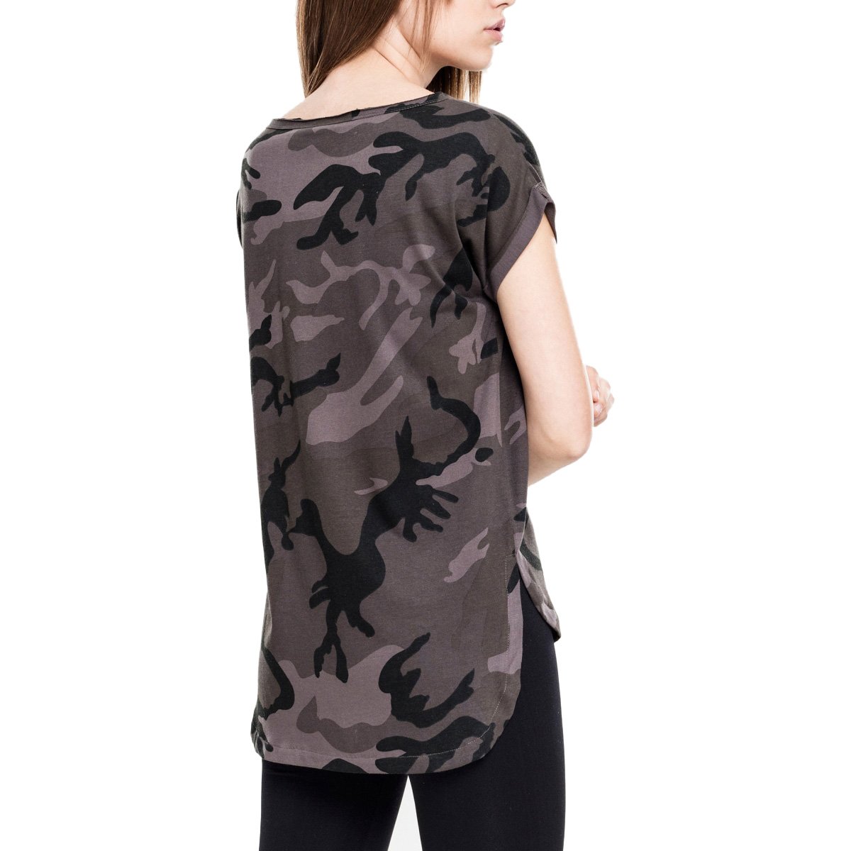 Urban Classics Ladies - Long Shaped Tee dark camo