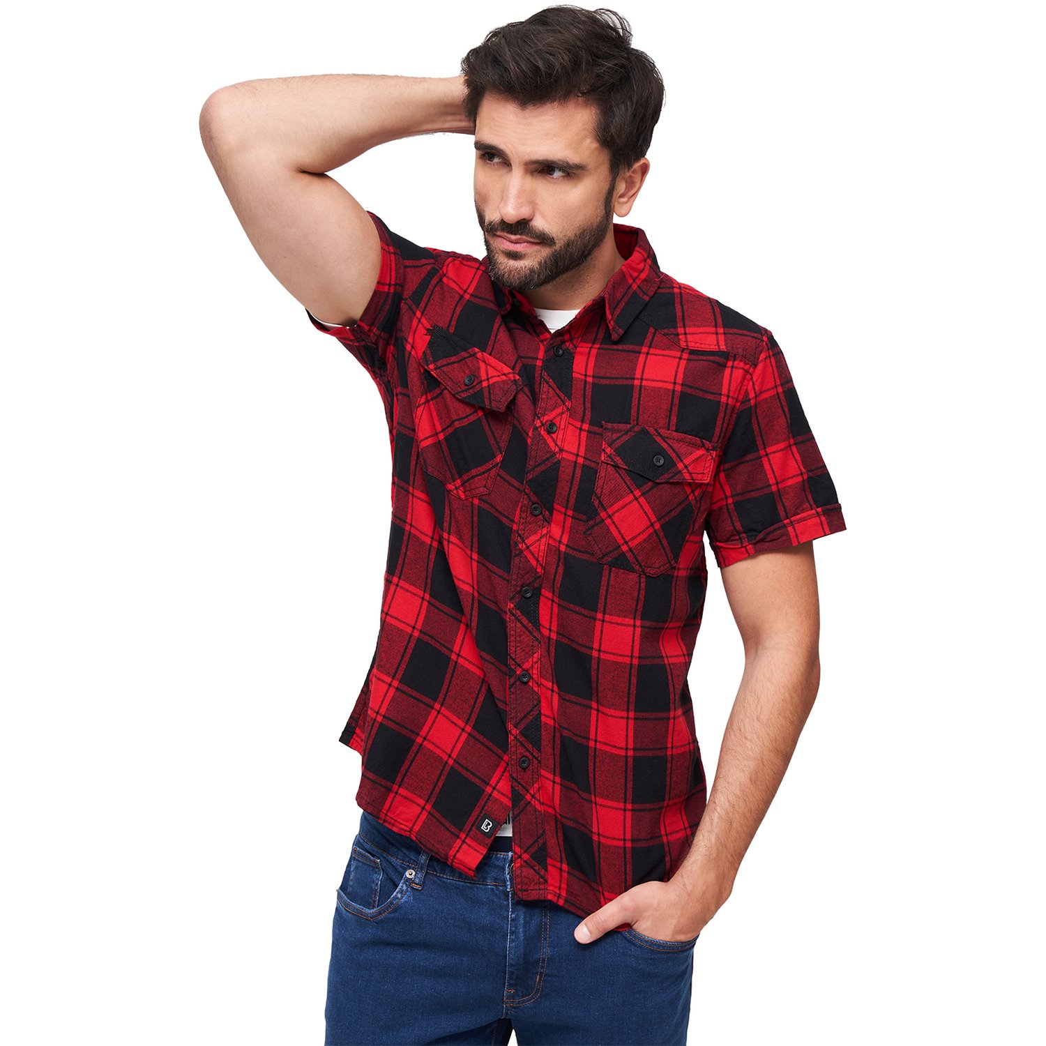 Brandit - CHECKED FLANELL Halfsleeve Shirt red / black