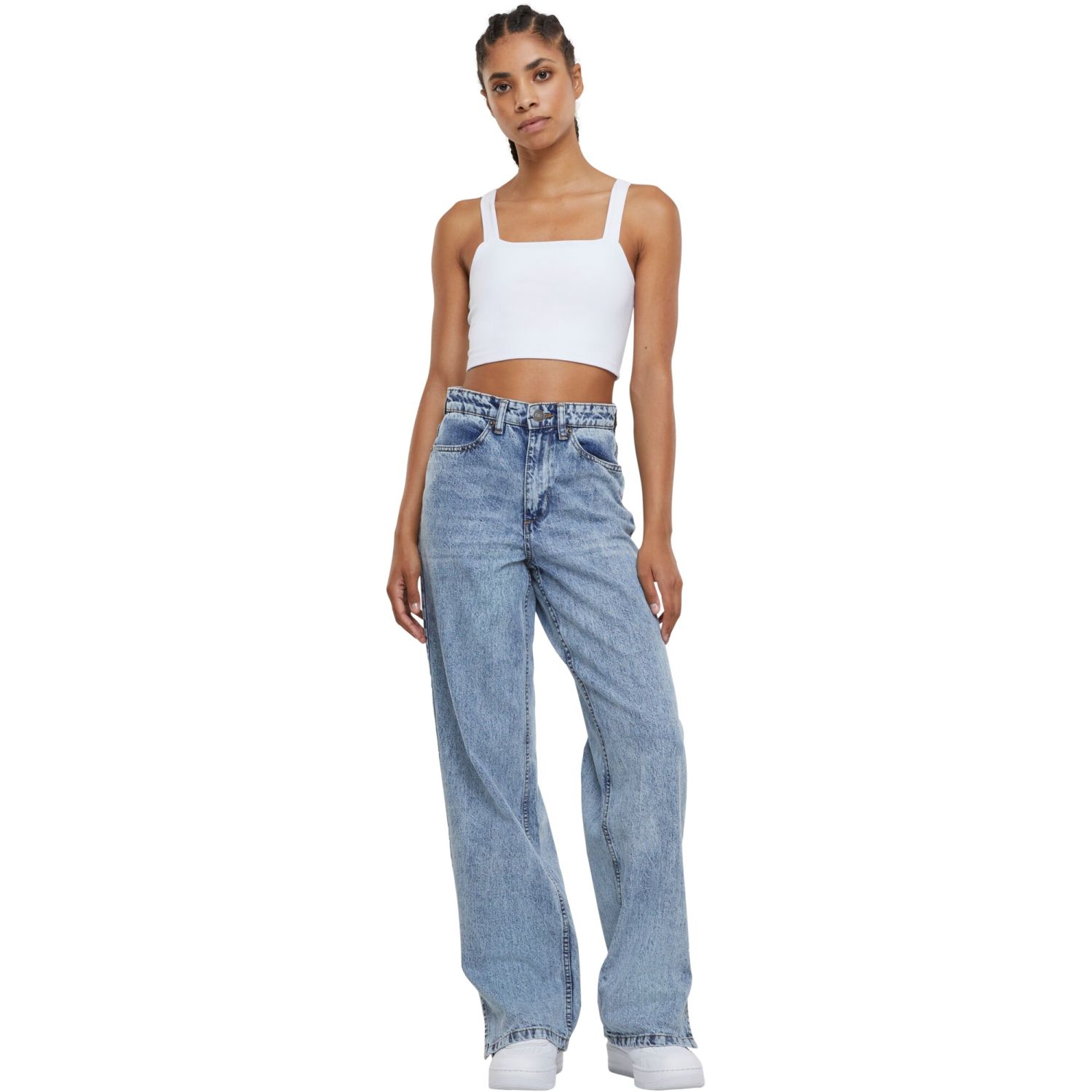 Urban Classics Ladies - Wide Leg Slit Denim Jeans