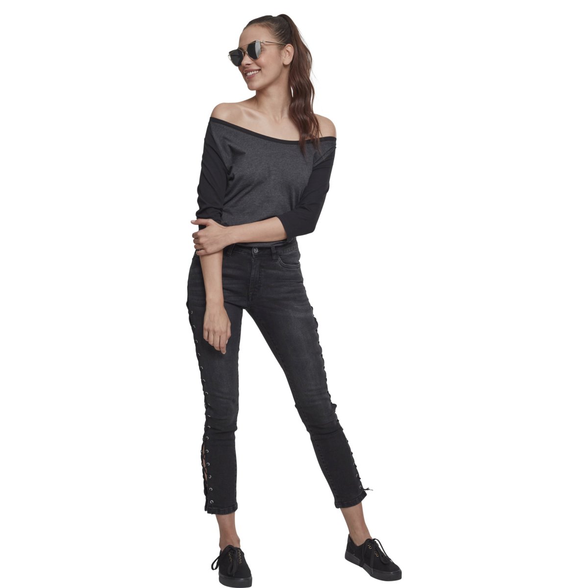 Urban Classics Ladies - 3/4 RAGLAN Longsleeve charcoal