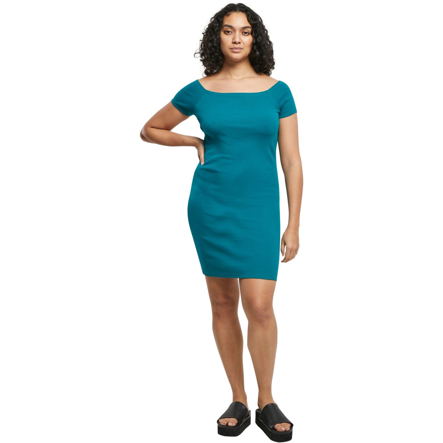 Urban Classics Ladies - Off Shoulder Rib Dress water
