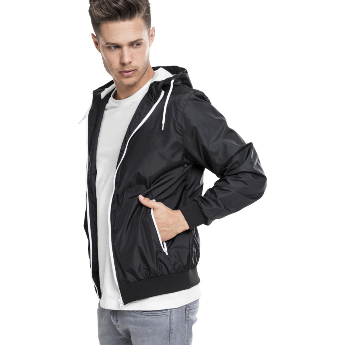 Urban Classics - CONTRAST Coupe-Vent noir / blanc - L