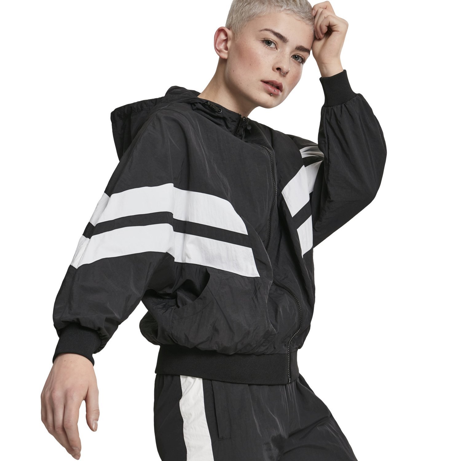 Urban Classics Ladies - CRINKLE Batwing Track Jacket black