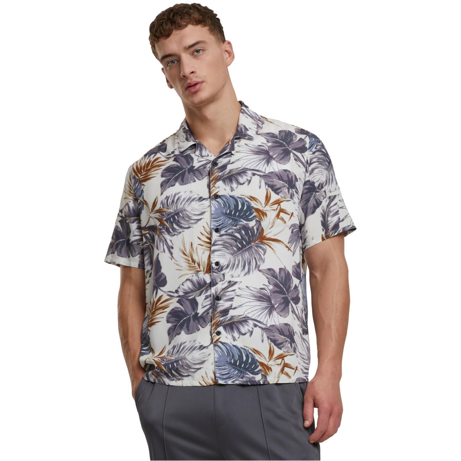 Urban Classics - Viscose Resort Shirt Hemd blue leaves