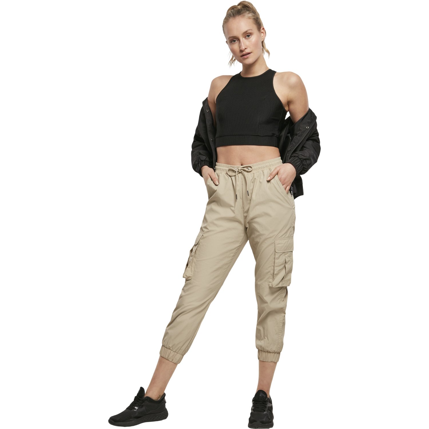 Urban Classics Ladies - Cropped Shiny Rib Tank Top noir