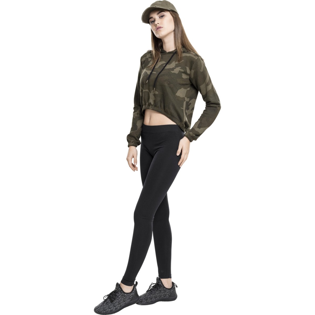 Urban Classics Ladies - CAMO CROPPED Hoody olive camo