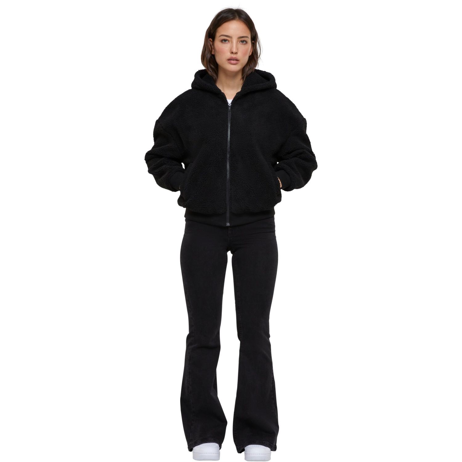 Urban Classics Ladies Oversized Sherpa Zip Hoody noir