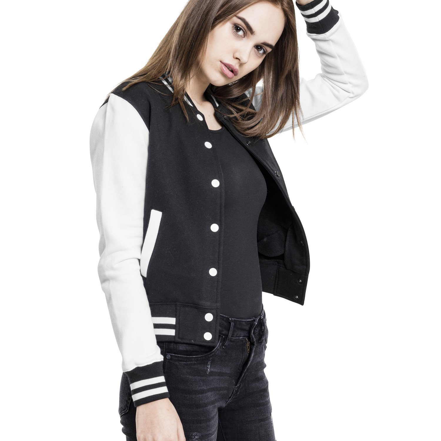 Urban Classics Femme - College Sweat Veste noir / blanc