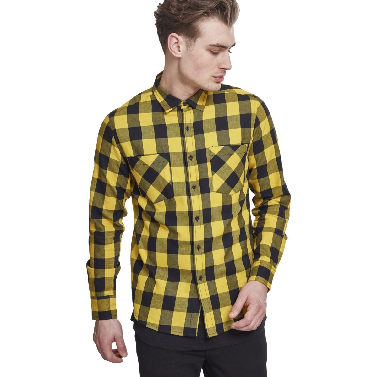 Urban Classics - A Carreaux FLANELL Chemise noir / jaune