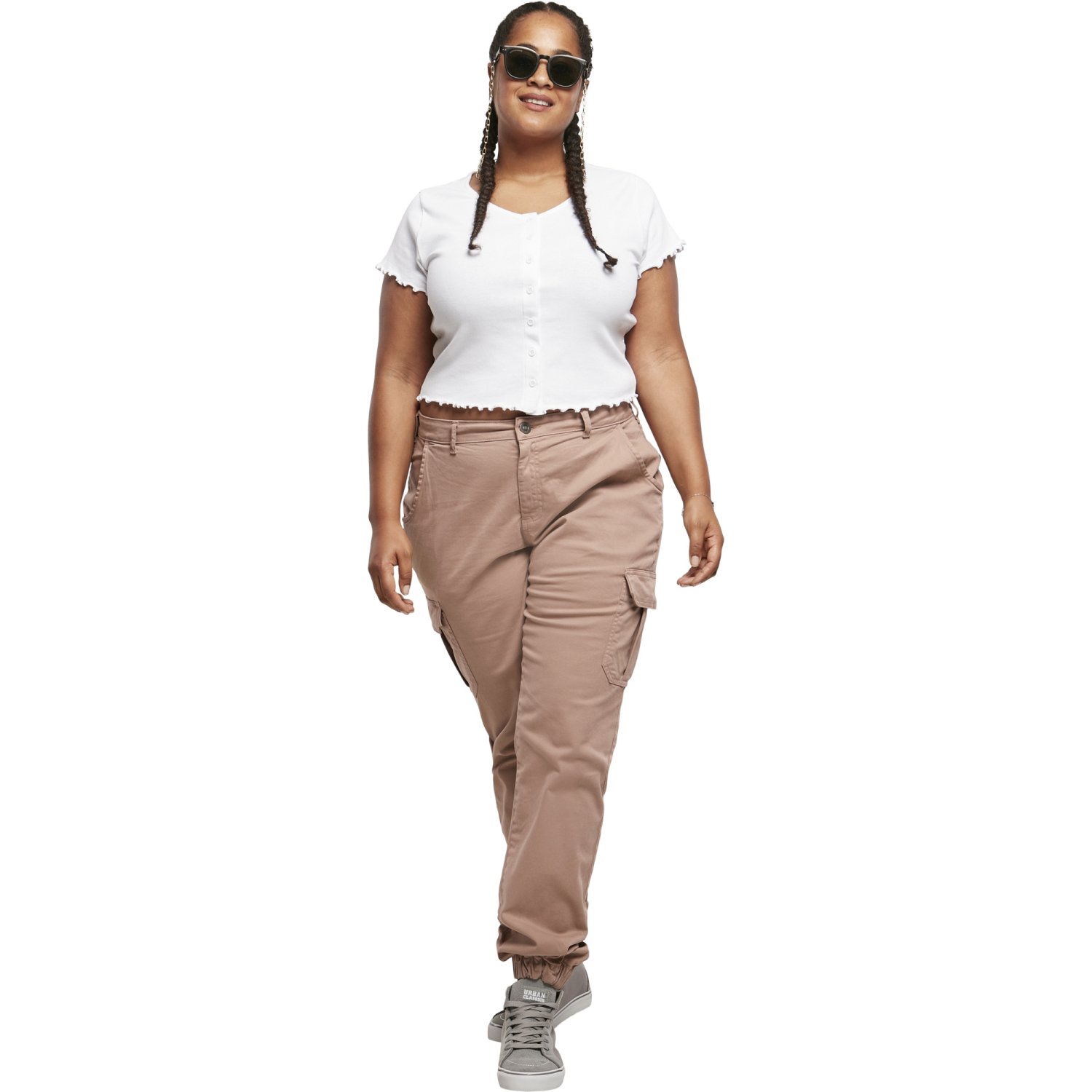 Urban Classics Ladies - Cropped Button Up Rib Top blanc