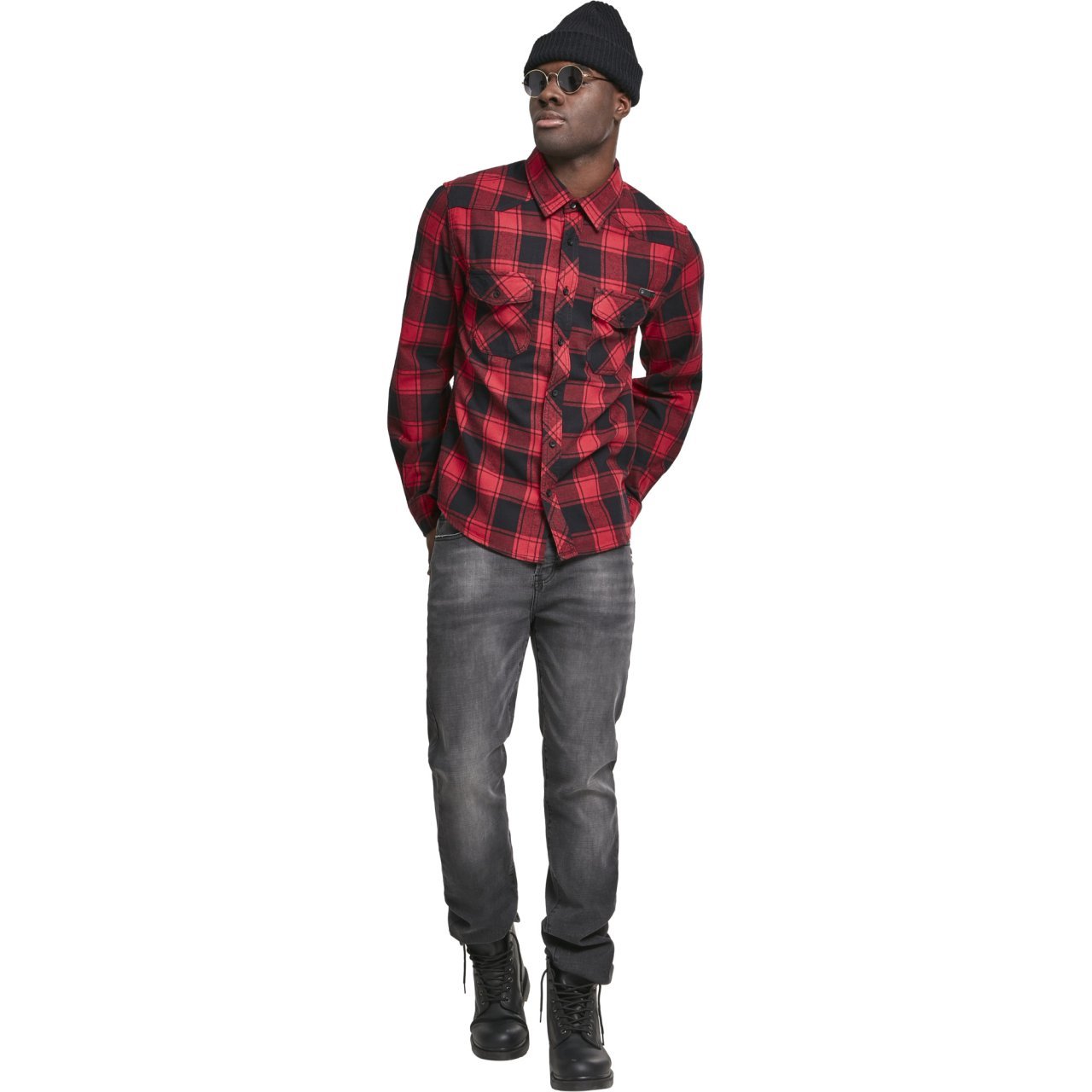 Brandit - CHECKED FLANELL Shirt black / red