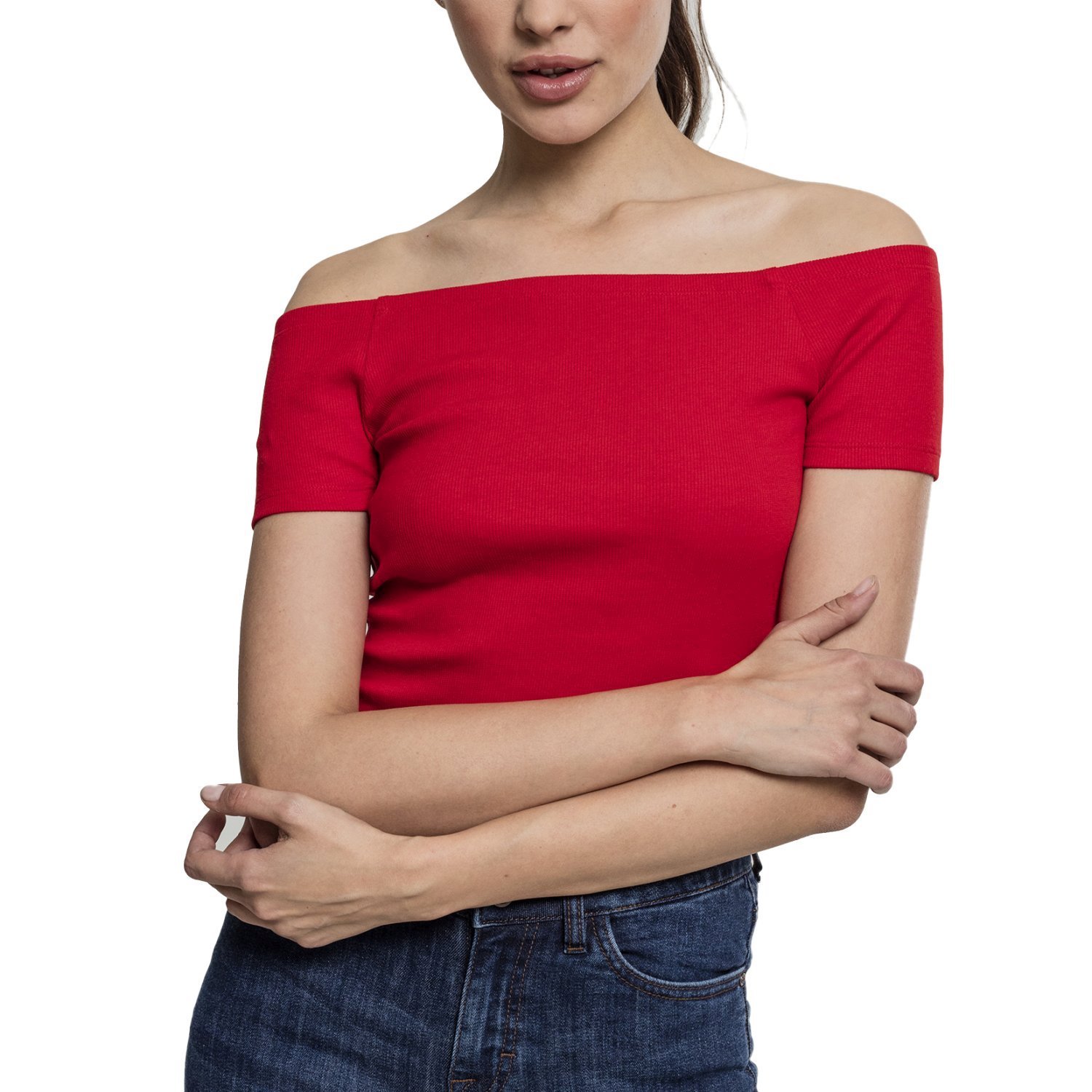 Urban Classics Ladies - Off Shoulder Rib Top red
