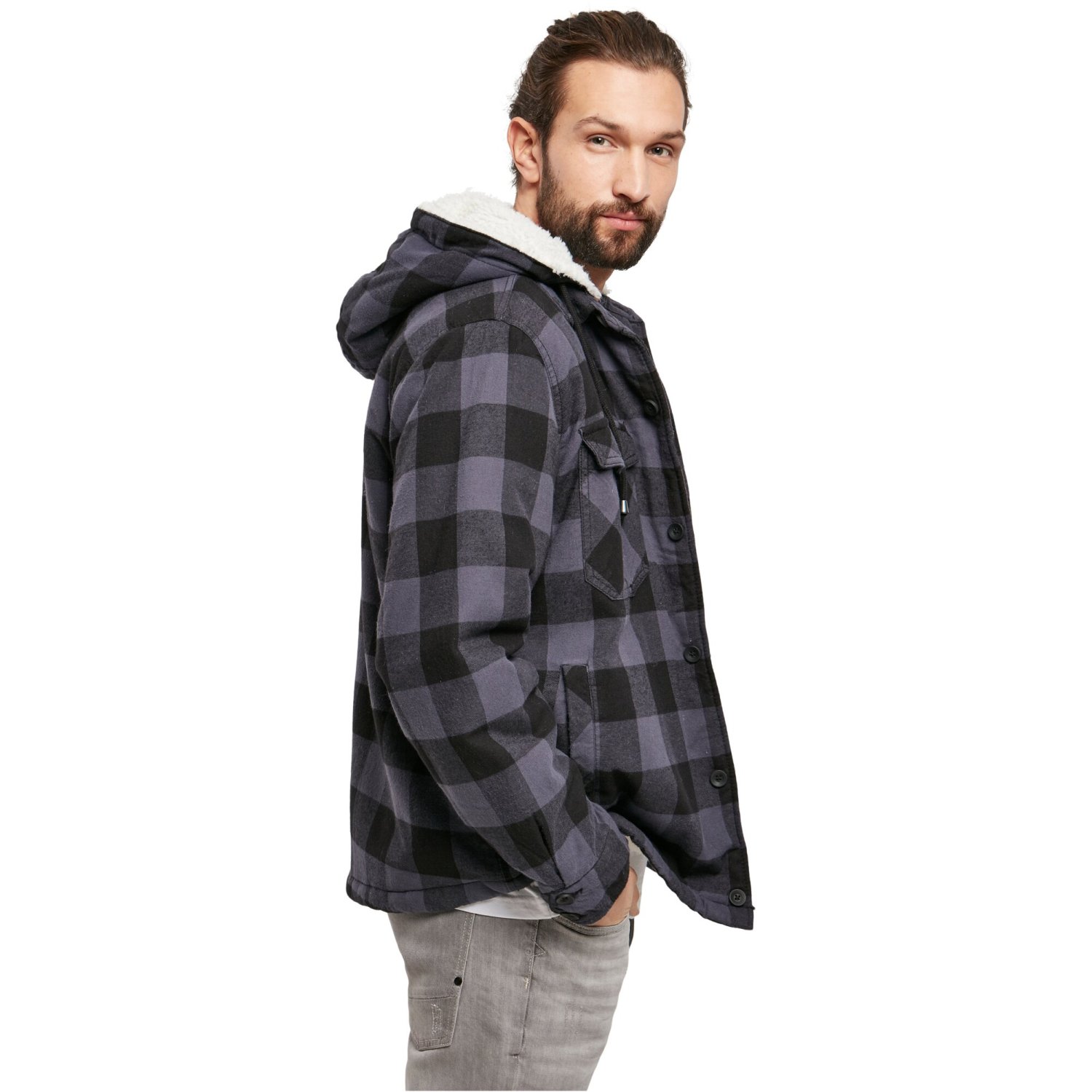 Brandit - Hooded Lined Lumberjack Jacket black / charcoal