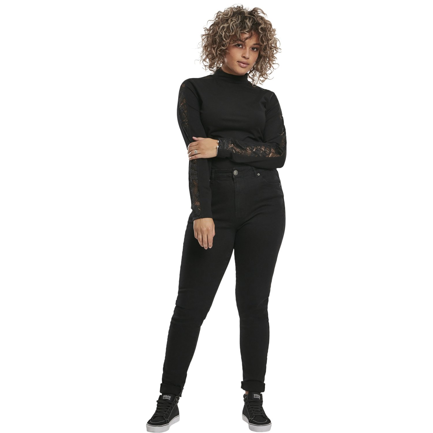 Urban Classics Ladies - Lace Longsleeve Top noir