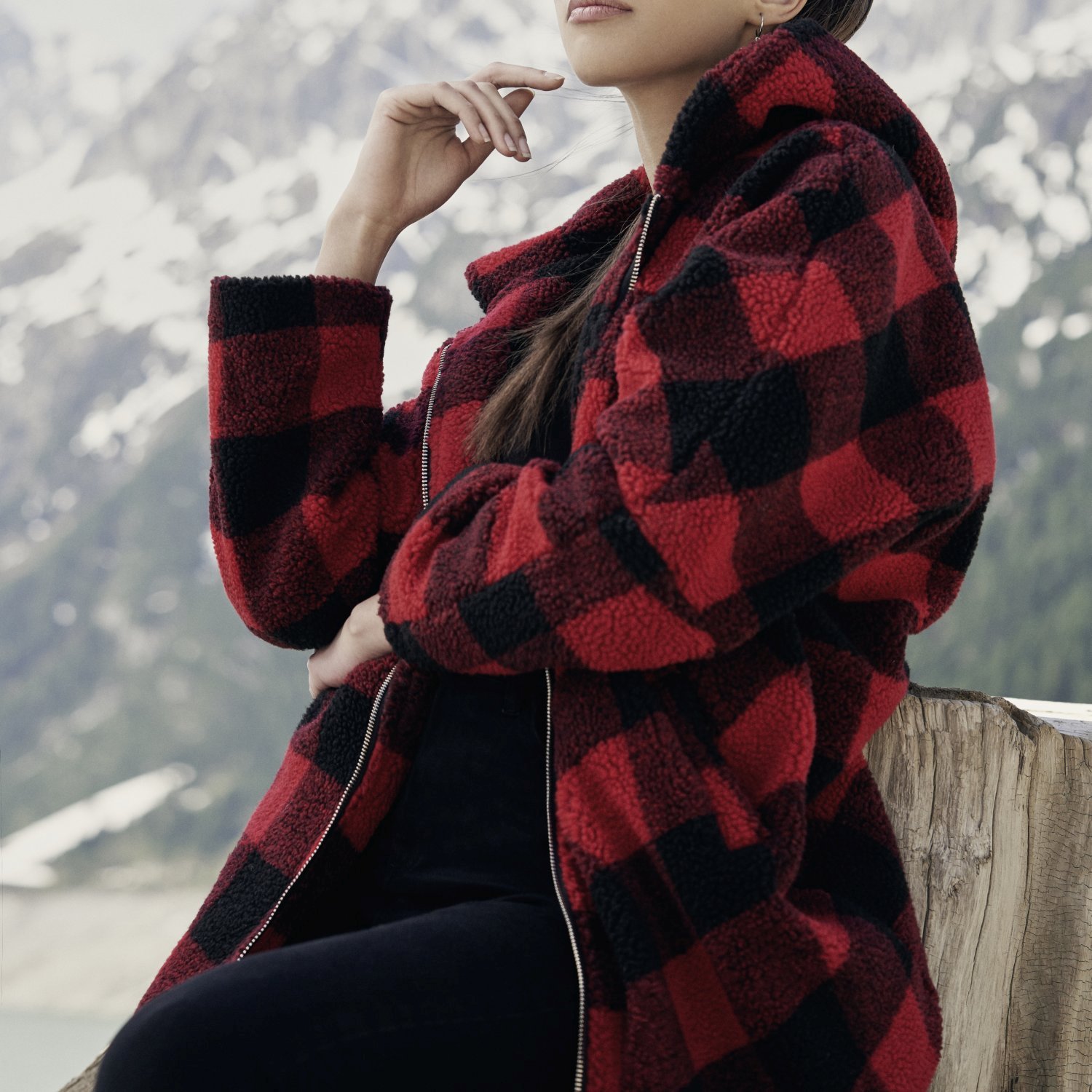 Urban Classics Ladies - Oversized Check SHERPA Jacket red
