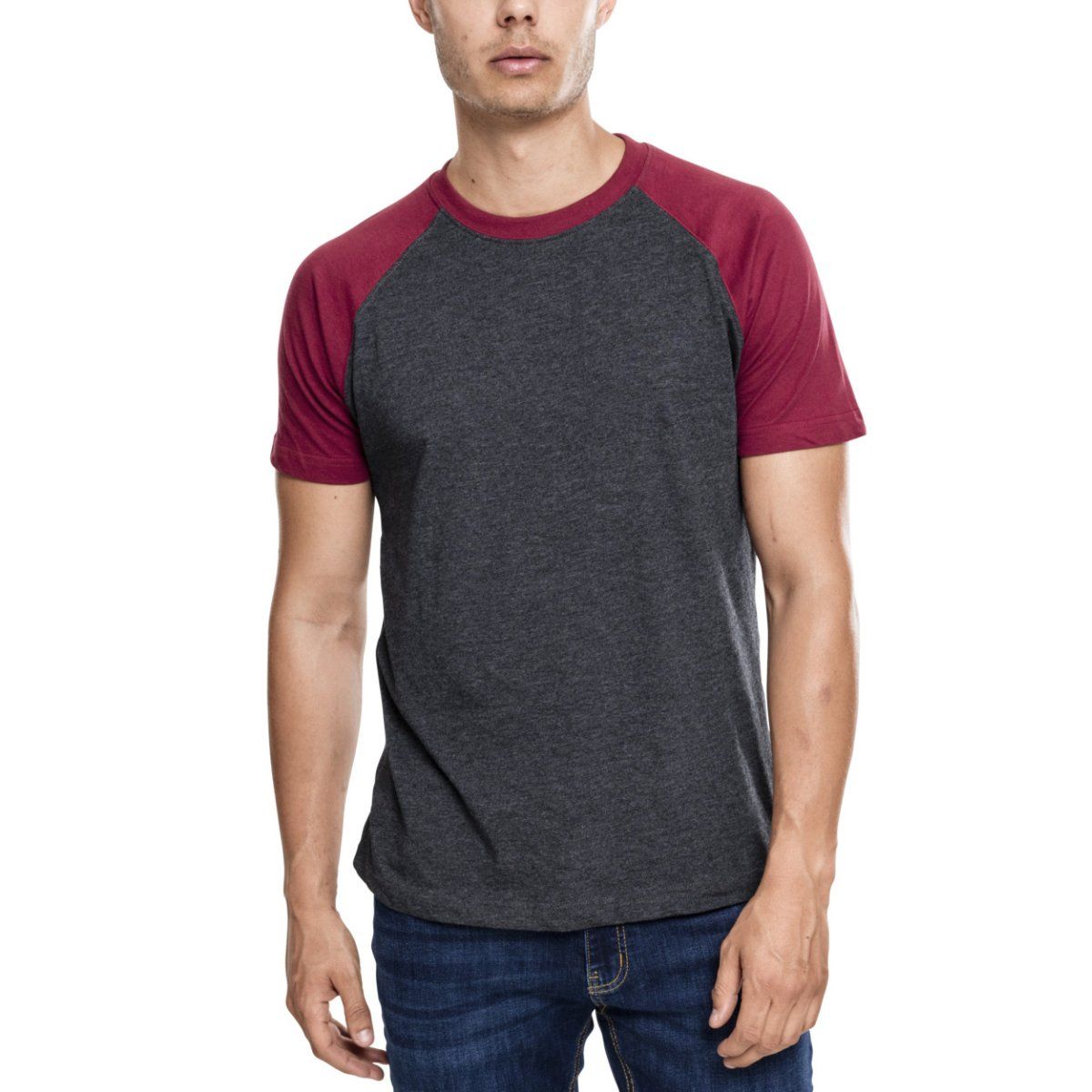 Urban Classics - RAGLAN Contrast T-Shirt charcoal / burgundy