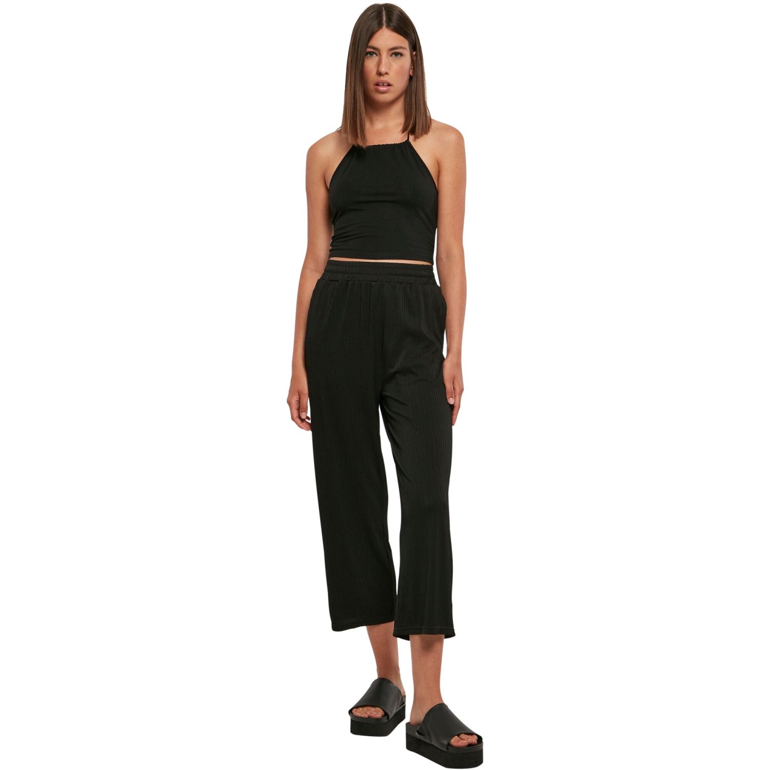 Urban Classics Ladies - Straight Leg Rib Culotte noir