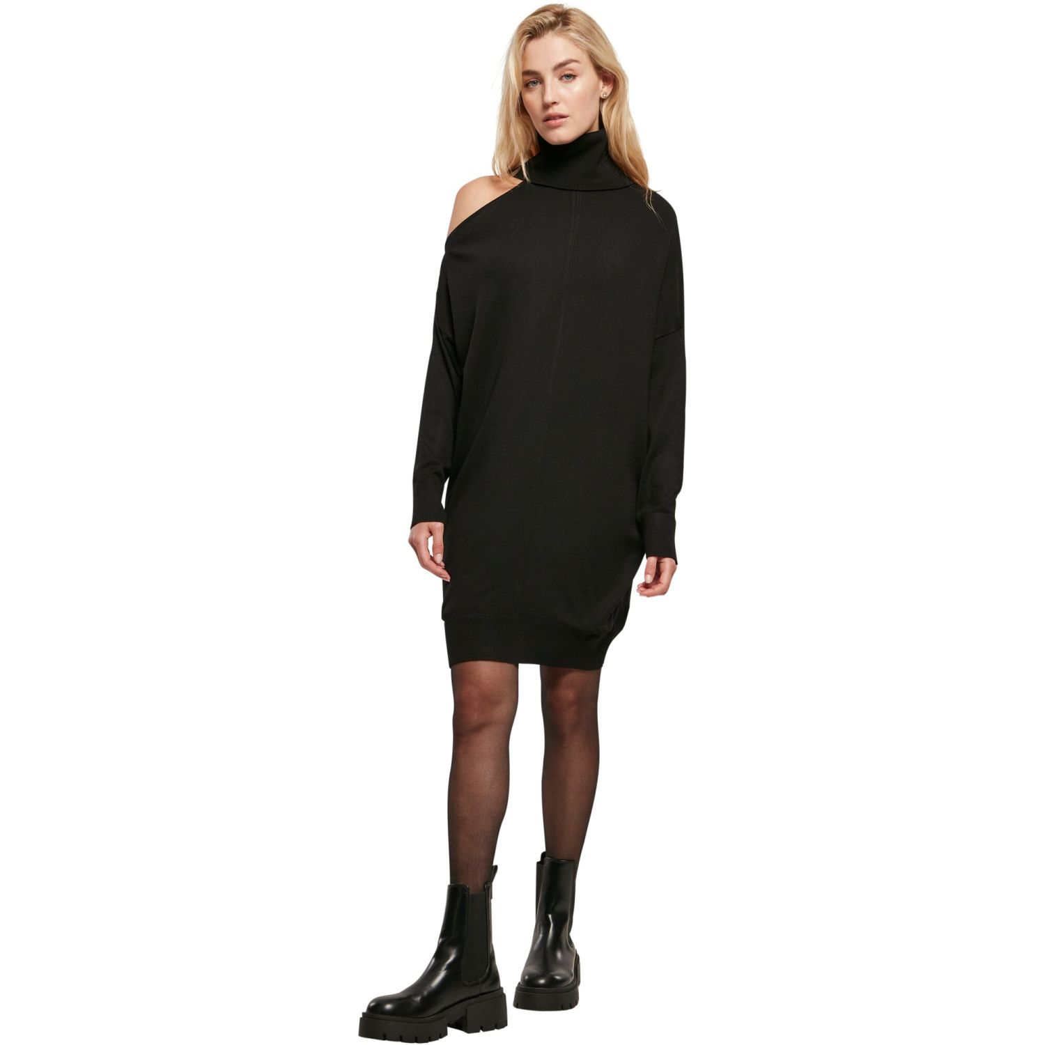 Urban Classics Ladies - One Shoulder Knit Kleid schwarz